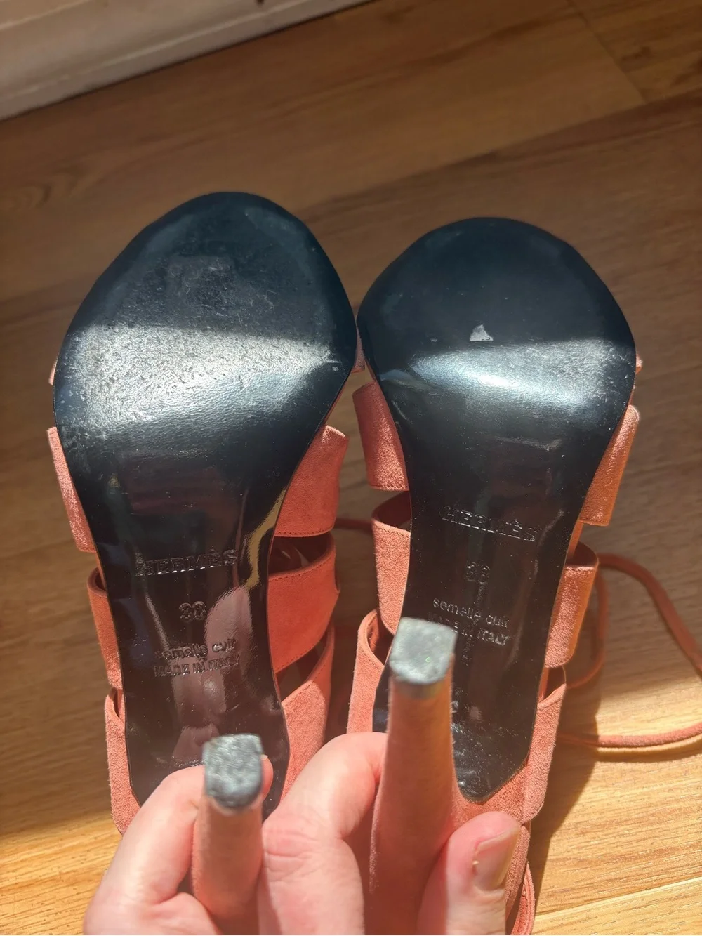Hermes Impulsion Strappy Gladiator Pink Suede Sandals